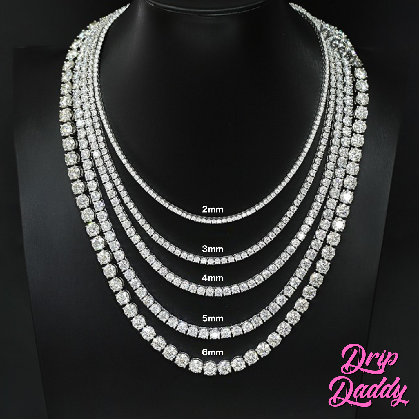 The Spotlight – 2mm to 6mm Moissanite Tennis Chain (White, Yellow & Rose Gold Plated)