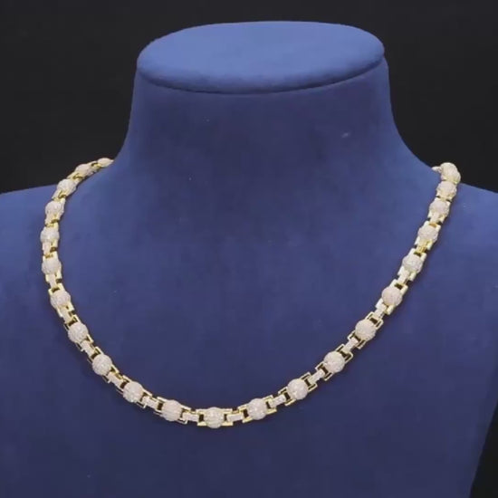 Promotional video showcasing Drip Daddy’s Juggernaut Bead Link Chain in white gold plating with moissanite stones. The chain is presented in different lighting and angles to highlight its bold bead-link design, shimmer, and luxurious finish.